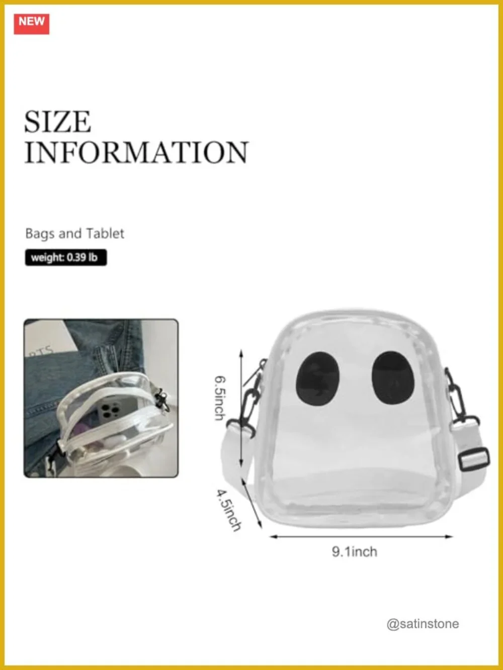 Ghost Crossbody Purse Transparent PVC Clear Bag Halloween Shoulder Bag
